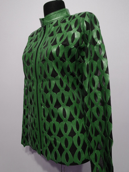 Green Leather Leaf Jacket for Women Design 05 Genuine Short Zip Up Light Lightweight