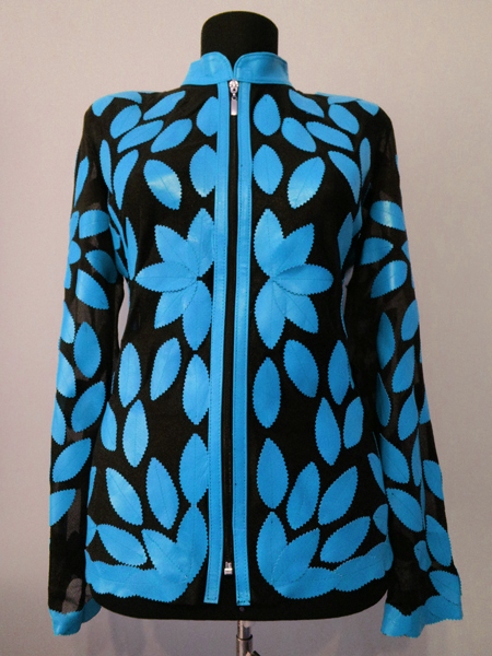 Ice Baby Blue Leather Leaf Jacket for Women