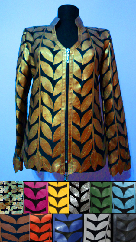 Meshed Leather Leaf Jacket for Women V Neck Design 08 Genuine Short Zip Up Light Lightweight [ Click to See Photos ]