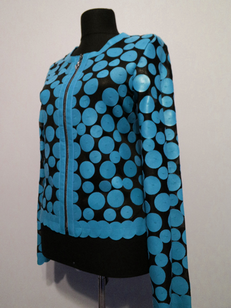Light Blue Leather Leaf Jacket for Women Design 07 Genuine Short Zip Up Light Lightweight
