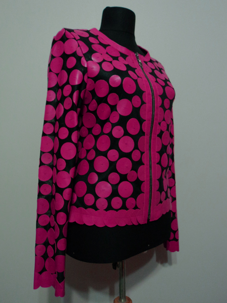 Pink Leather Leaf Jacket for Women Design 07 Genuine Short Zip Up Light Lightweight