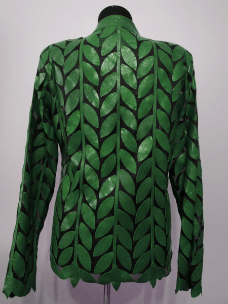 Plus Size Green Leather Leaf Jacket for Women Design 04 Genuine Short Zip Up Light Lightweight