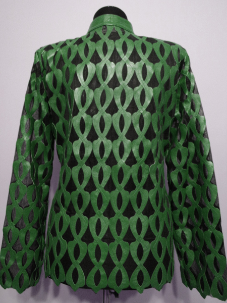Plus Size Green Leather Leaf Jacket for Women Design 05 Genuine Short Zip Up Light Lightweight