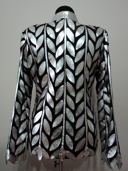 Silver Gray Leather Leaf Jacket for Women Design 04 Genuine Short Zip Up Light Lightweight