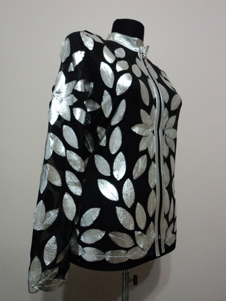 Silver Leather Leaf Jacket Women Design Genuine Short Zip Up Light Lightweight