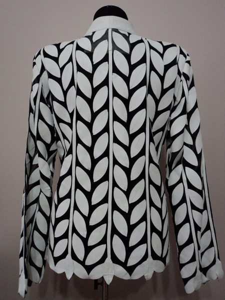 White Leather Leaf Jacket for Women Design 04 Genuine Short Zip Up Light Lightweight