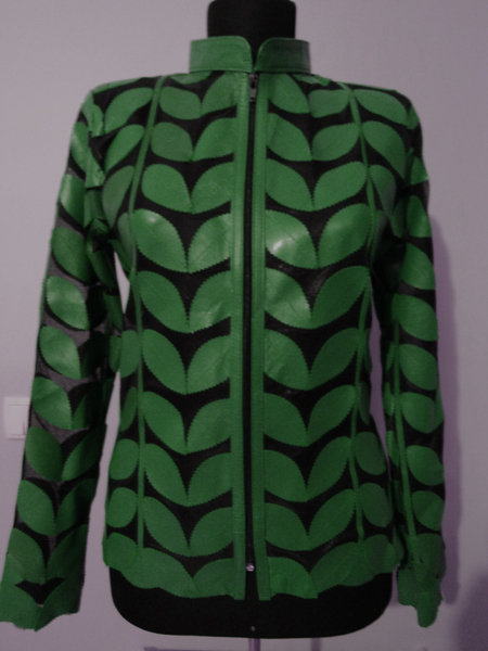 Plus Size Green Leather Leaf Jacket for Women [ Click to See Photos ]