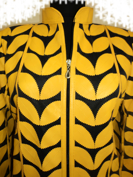 Yellow Leather Leaf Jacket for Women