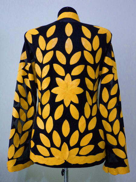 Yellow Leather Leaf Jacket for Women